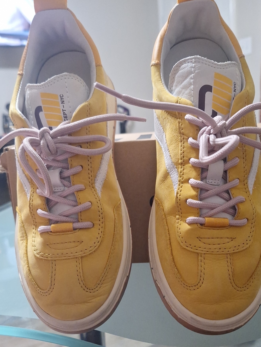 Yellow Women's Low-Top Sneakers with Lavender Laces